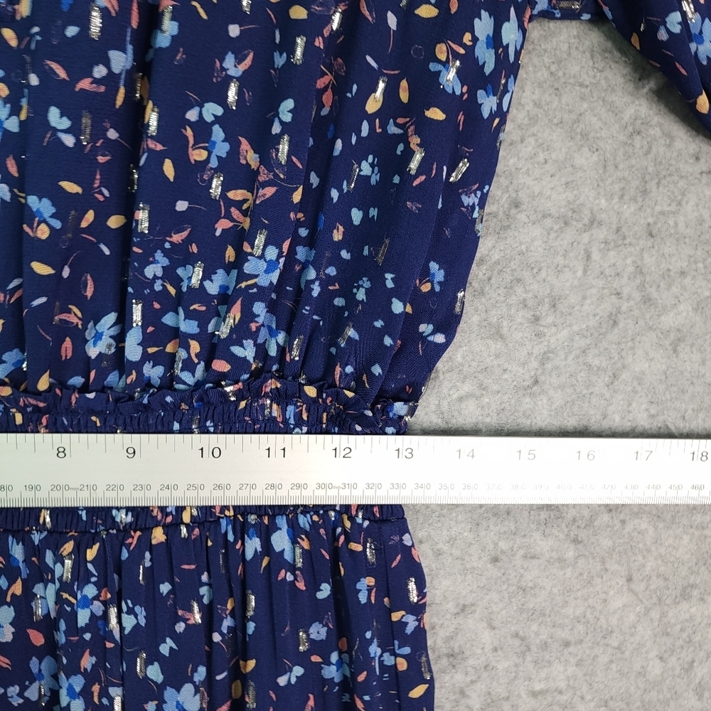 Shoshanna Jaxon Smocked Floral-Print Midi Metallic Chips Dress Size 6 - Picture 10 of 12